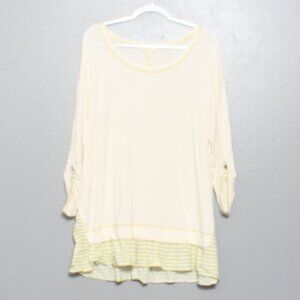 Matilda Jane long sleeve cream layered green stripe modest blouse